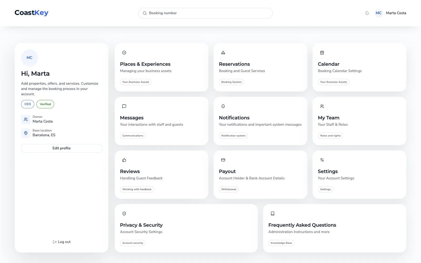 CoastKey B2B vendor workspace dashboard.