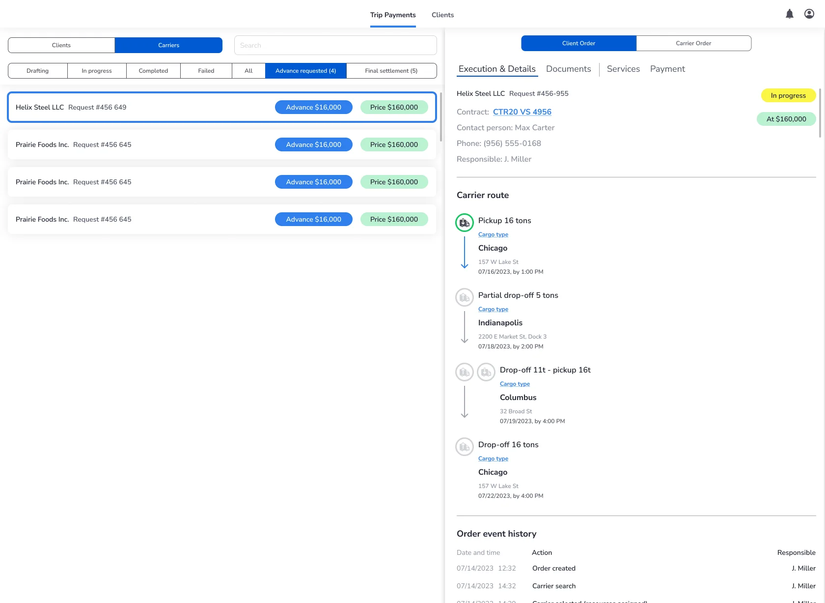 Digital Logistics Platform trip payment accounting workspace