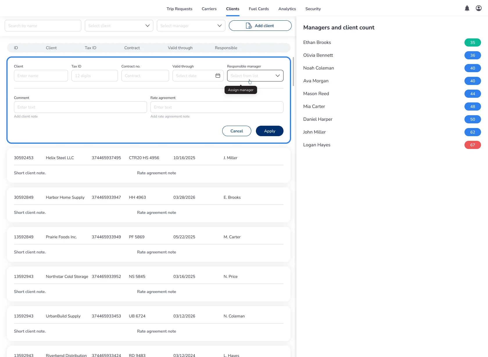 Digital Logistics Platform appoint responsible person flow