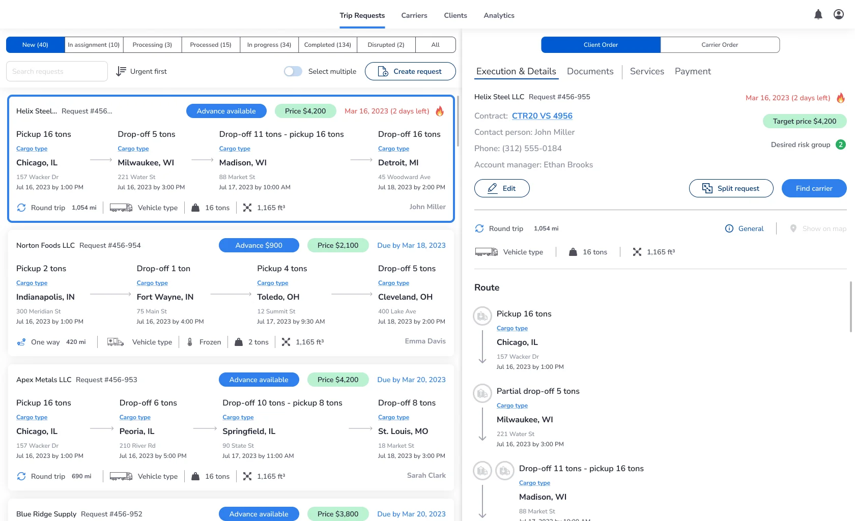 Digital Logistics Platform open requests list