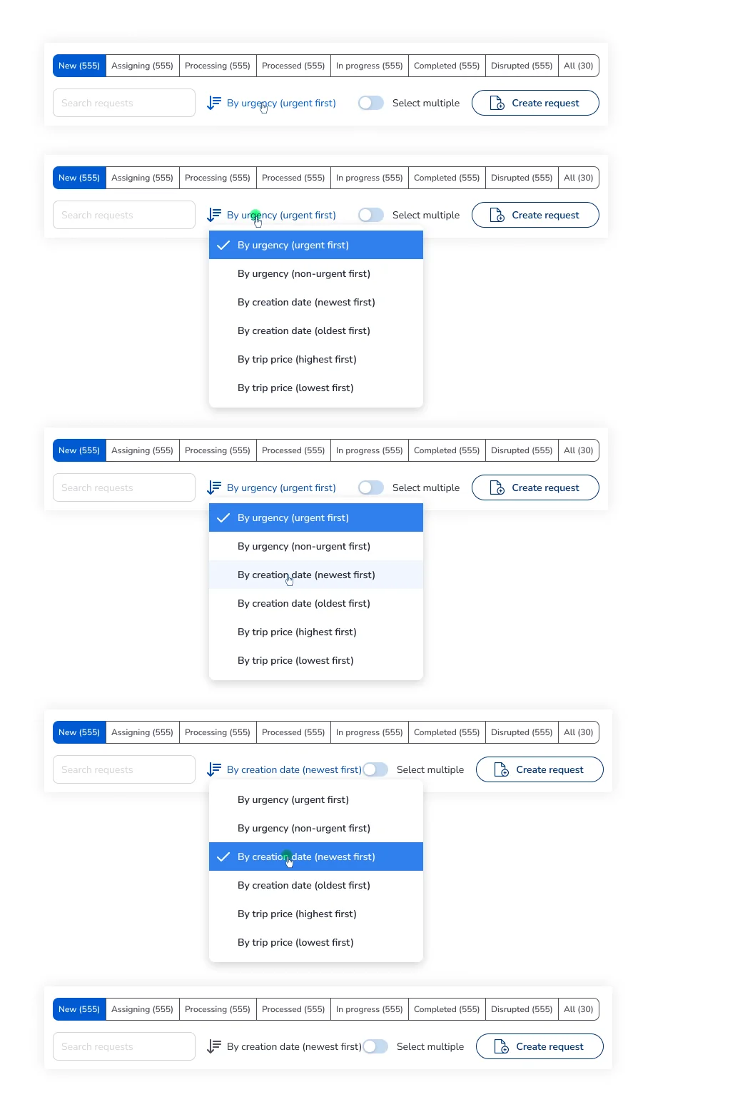 Digital Logistics Platform sorting applications screen