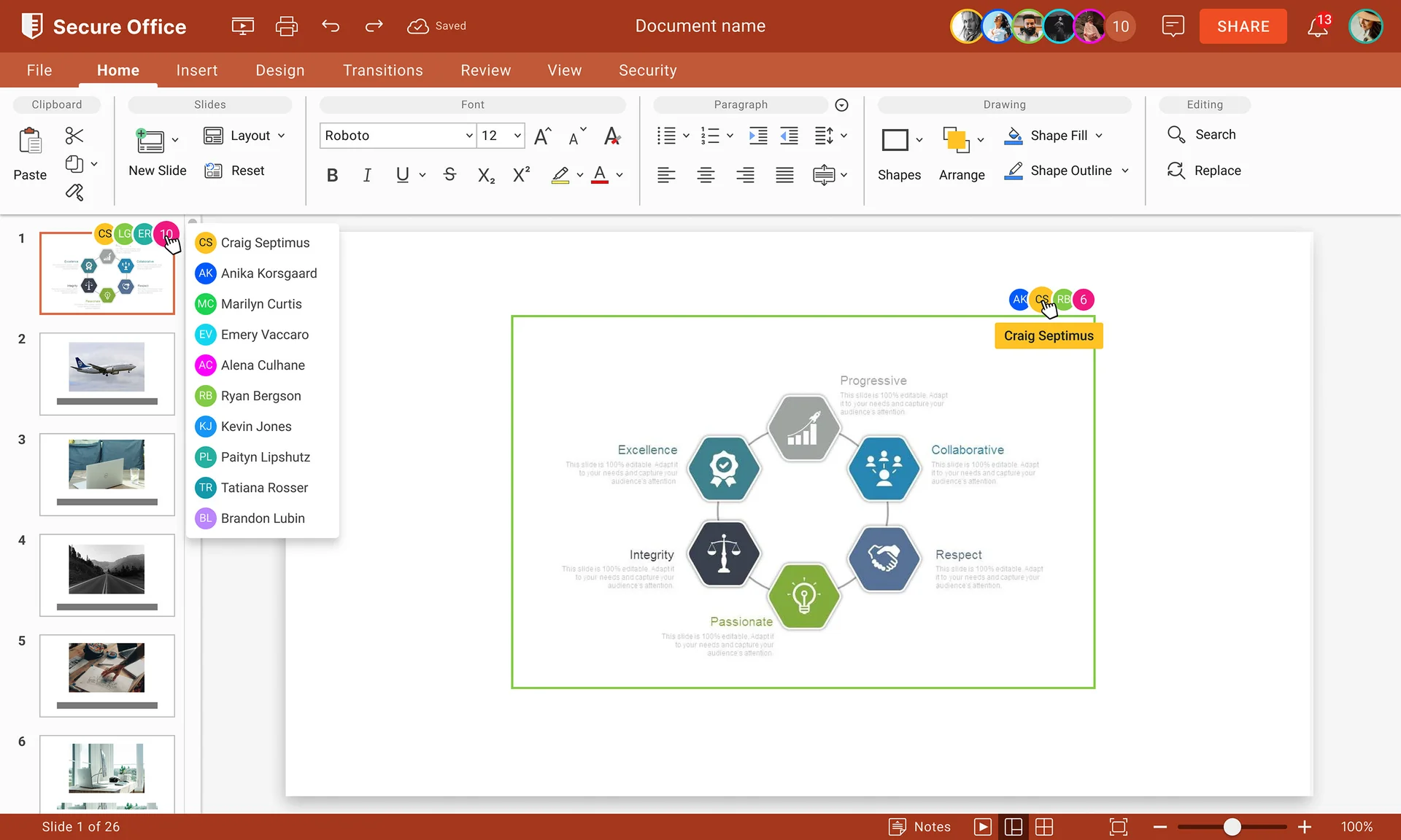 SecureOffice Presentation collaborative editing state
