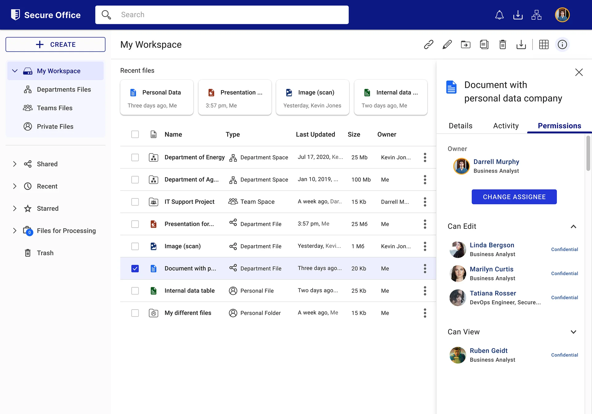 SecureOffice Secure Drive permissions detail panel