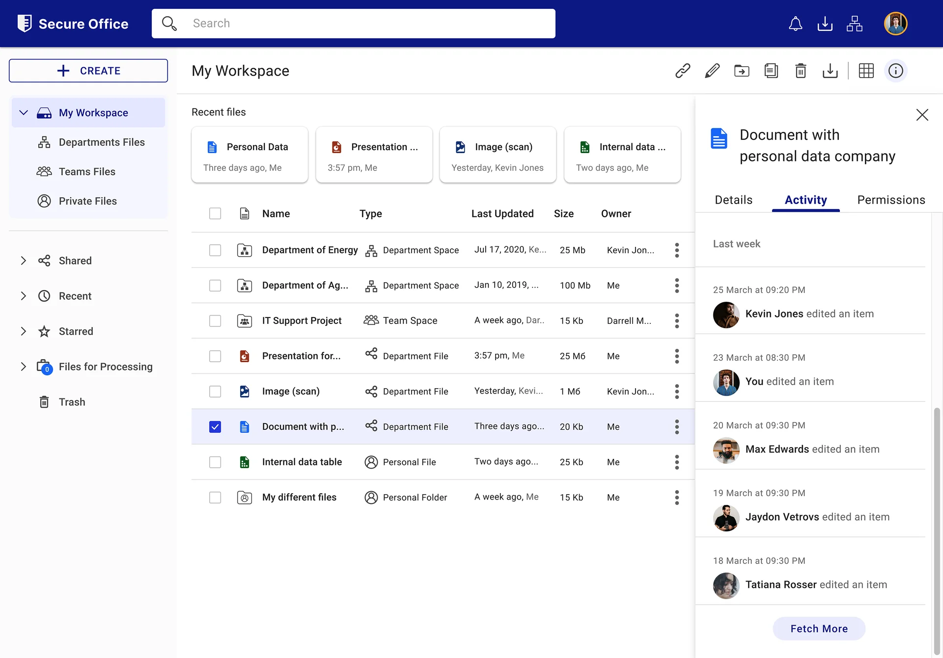 SecureOffice Secure Drive activity detail panel