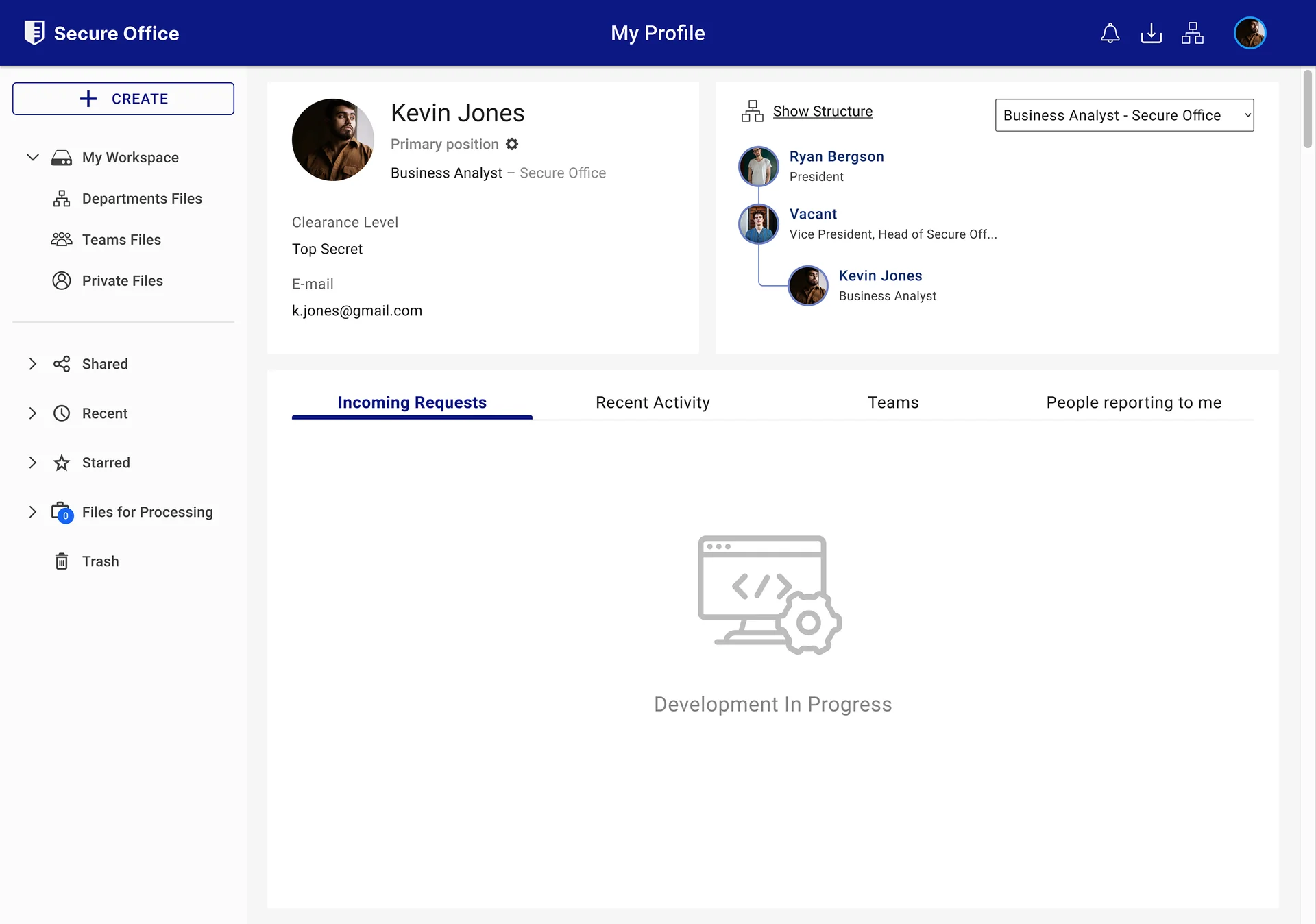 SecureOffice Organization Management tree and details