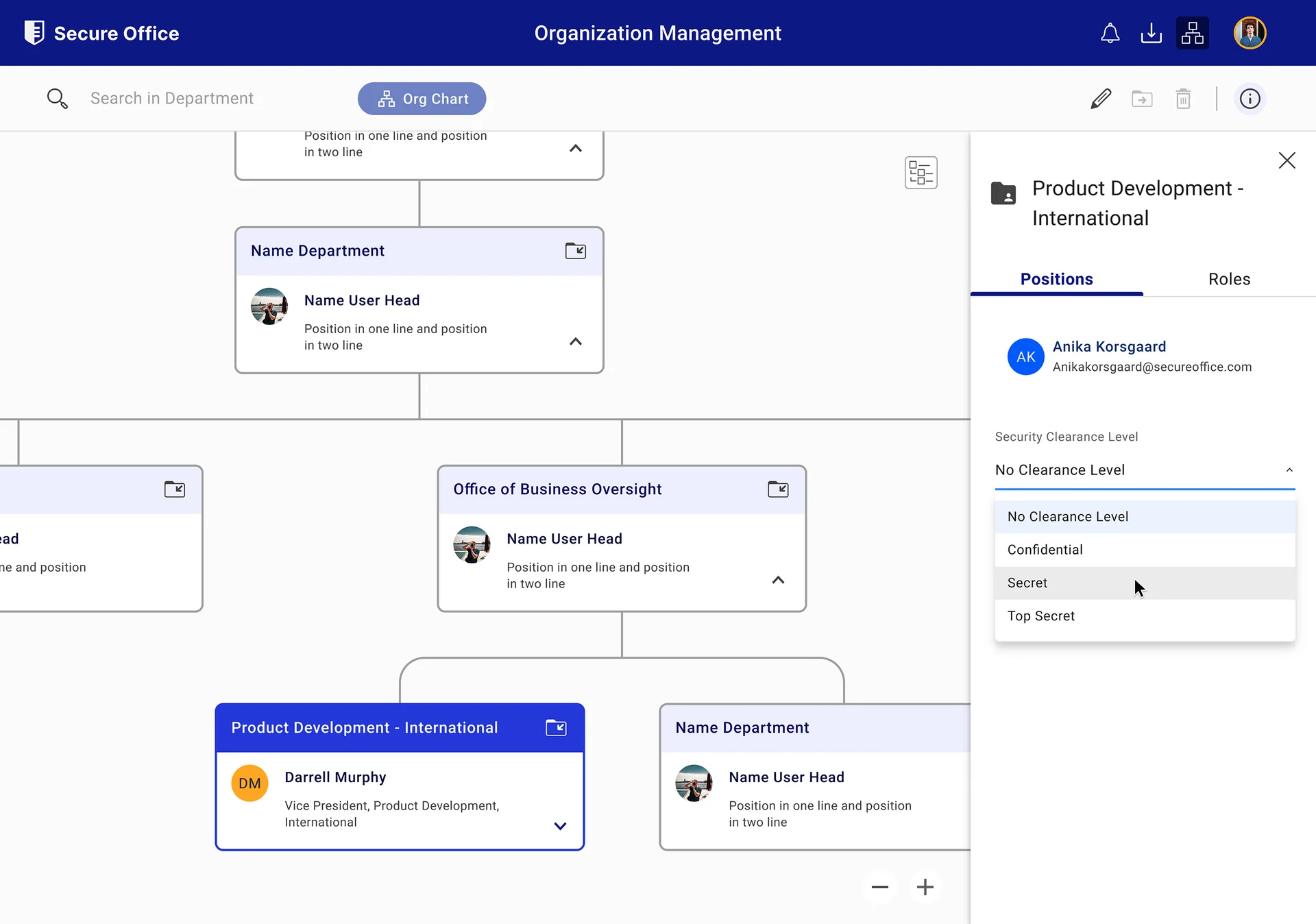 SecureOffice Organization Management access level editing
