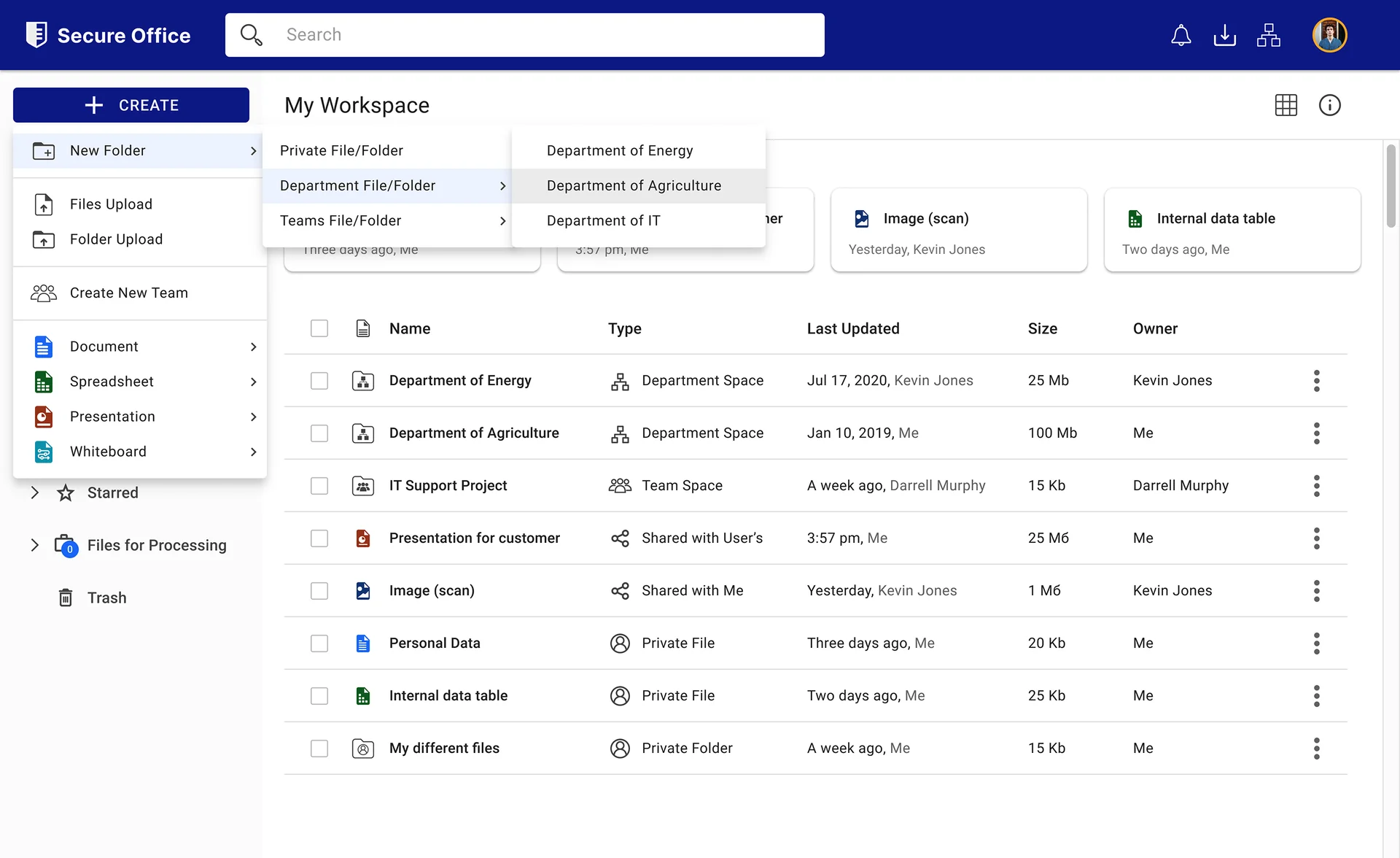 SecureOffice Secure Drive create menu