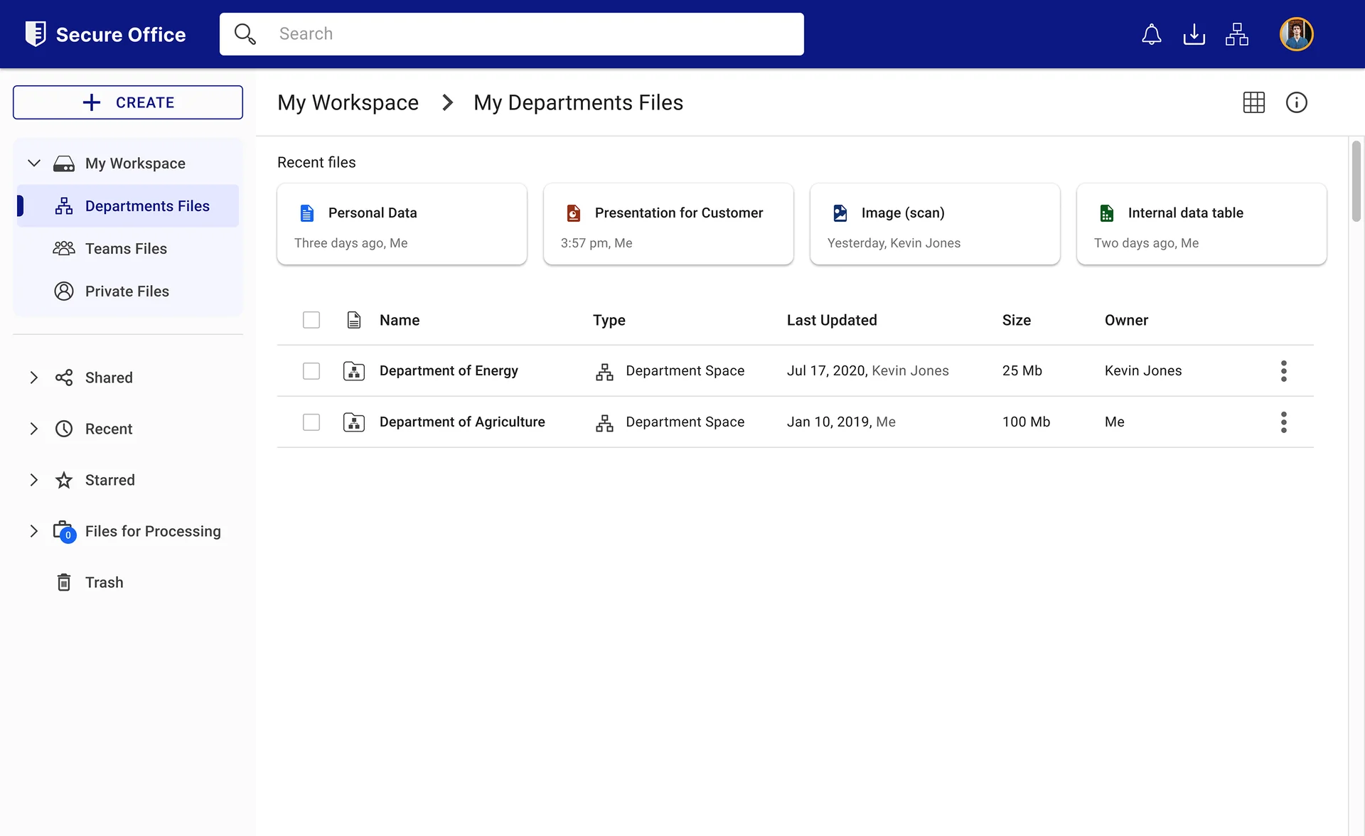 SecureOffice Secure Drive department files view