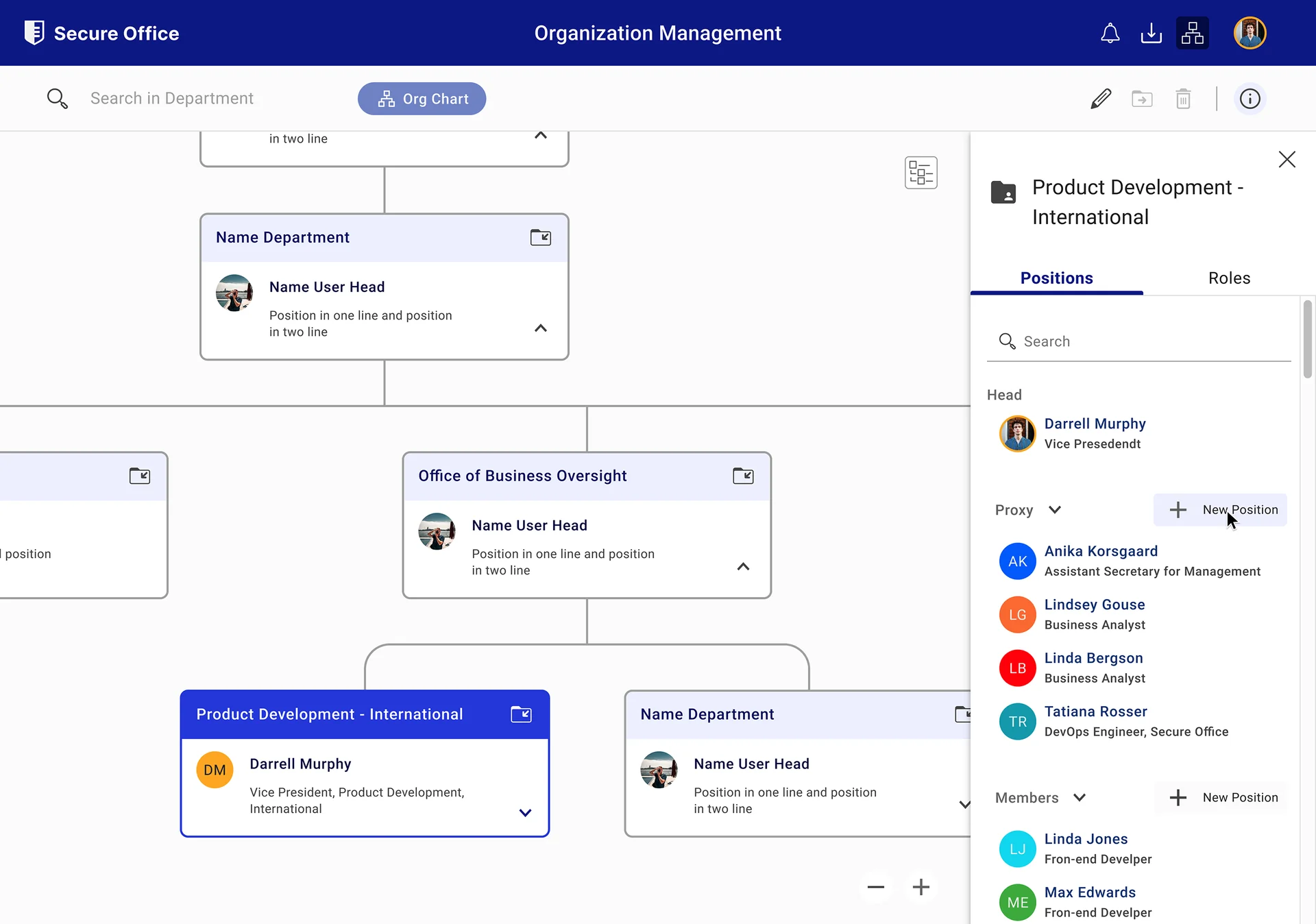 SecureOffice Organization Management details screen