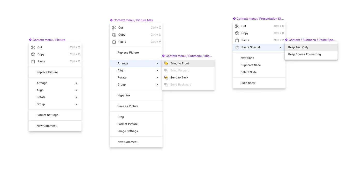 SecureOffice design system context menu component