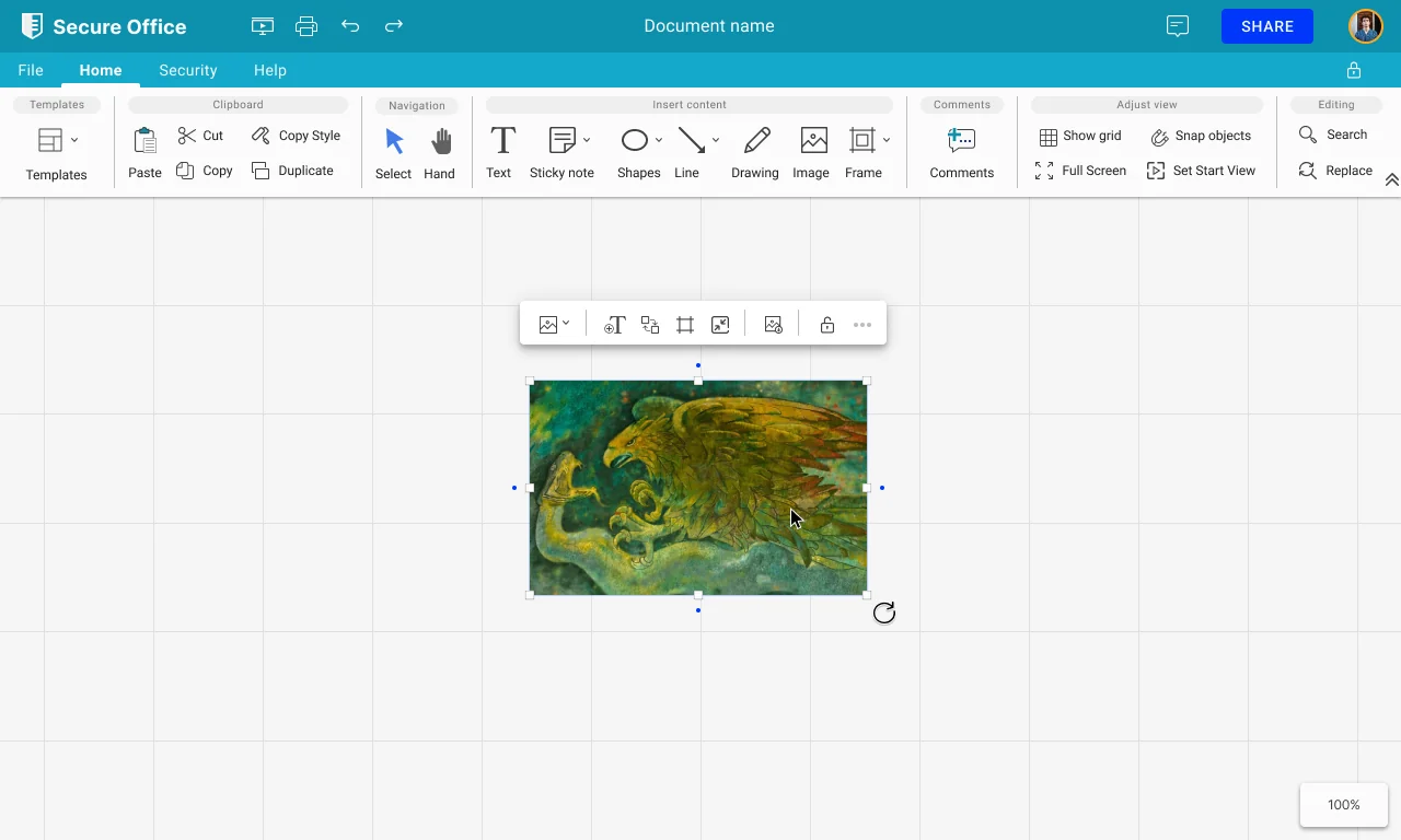 SecureOffice Whiteboard context menu interface