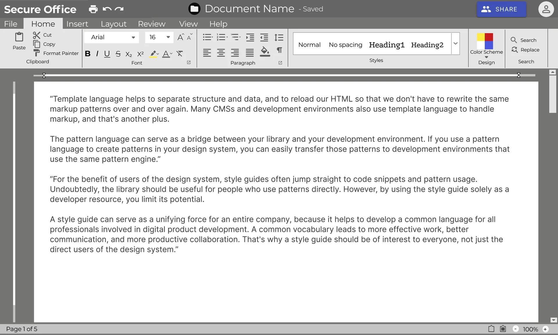 SecureOffice old UX concept screen for editor workspace